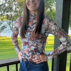 Blue Floral Sheer Long Sleeve