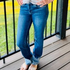 LOVERVET Mid Rise Cuffed Slim Straight