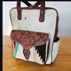 Cowhide/tooled leather backpack