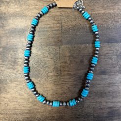 Western Navajo Style Pearl with Stone Necklace