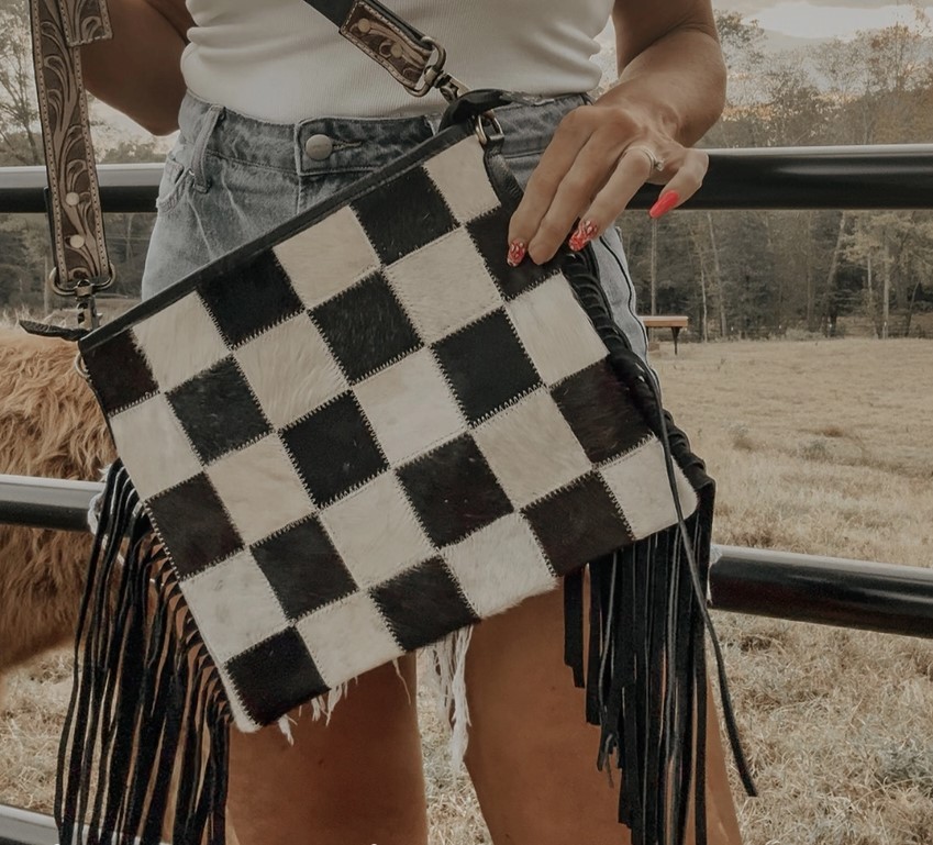 Rodeo Square Cowhide Checkered Purse