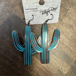 Western Earrings Womens Cactus French Hooks Patina