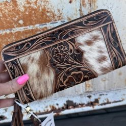 Adeline Cowhide Tooled Leather Wallet Wristlet