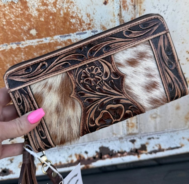 Adeline Cowhide Tooled Leather Wallet Wristlet