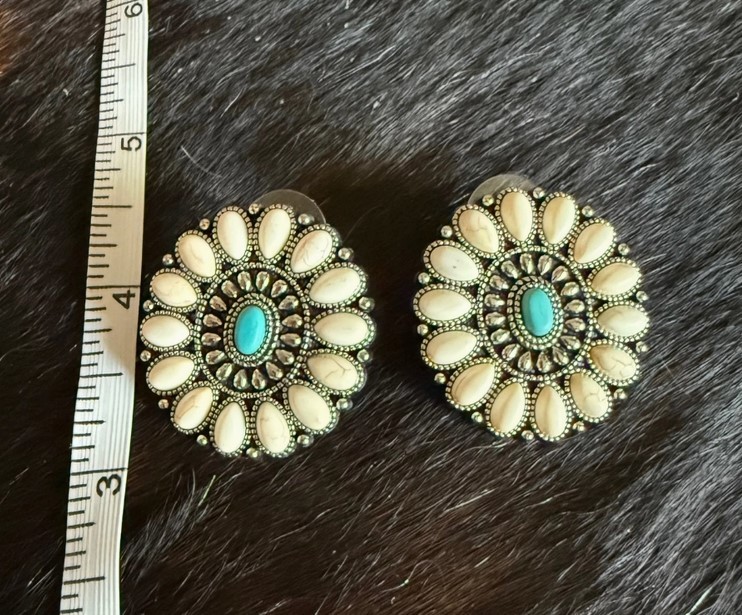 Natural White Stone & Turquoise Earrings