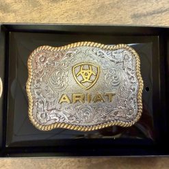 Ariat Men's Rectangle Round Edge Belt Buckle Silver Gold OS