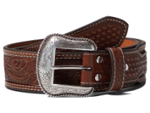 Western Nocona Floral Emboss with Basket Weave Tabs (Brown) Men's Belts