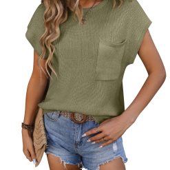Crewneck Knitted Short Sleeve Sweater | Armygreen
