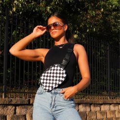 Black and White Check Crossbody Bag