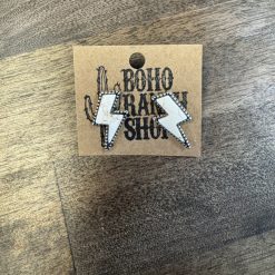 Western lightning bolt thunder earrings white