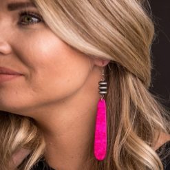 4" Pink Slab Earring On Fishhook with Faux Navajo Pearl Disc