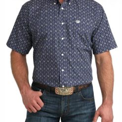 Men's Cinch Blue Short Sleeve Button Up