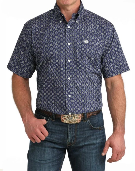Men's Cinch Blue Short Sleeve Button Up