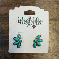 West Co 1" Dainty Half Flower Turquoise Post