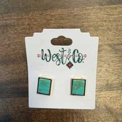 West Co Turquoise Square Earrings in Gold