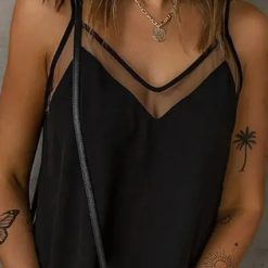 Summer V Neck Mesh Splicing Tank Top