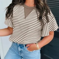 Striped Ruffle Short Sleeve Top