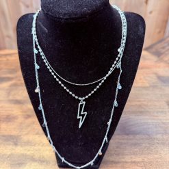 Blazin Roxx Lightning Bolts Silver Earrings and Necklace Set
