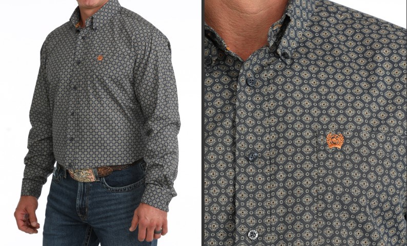 Cinch Men's Green Pattern Long Sleeve